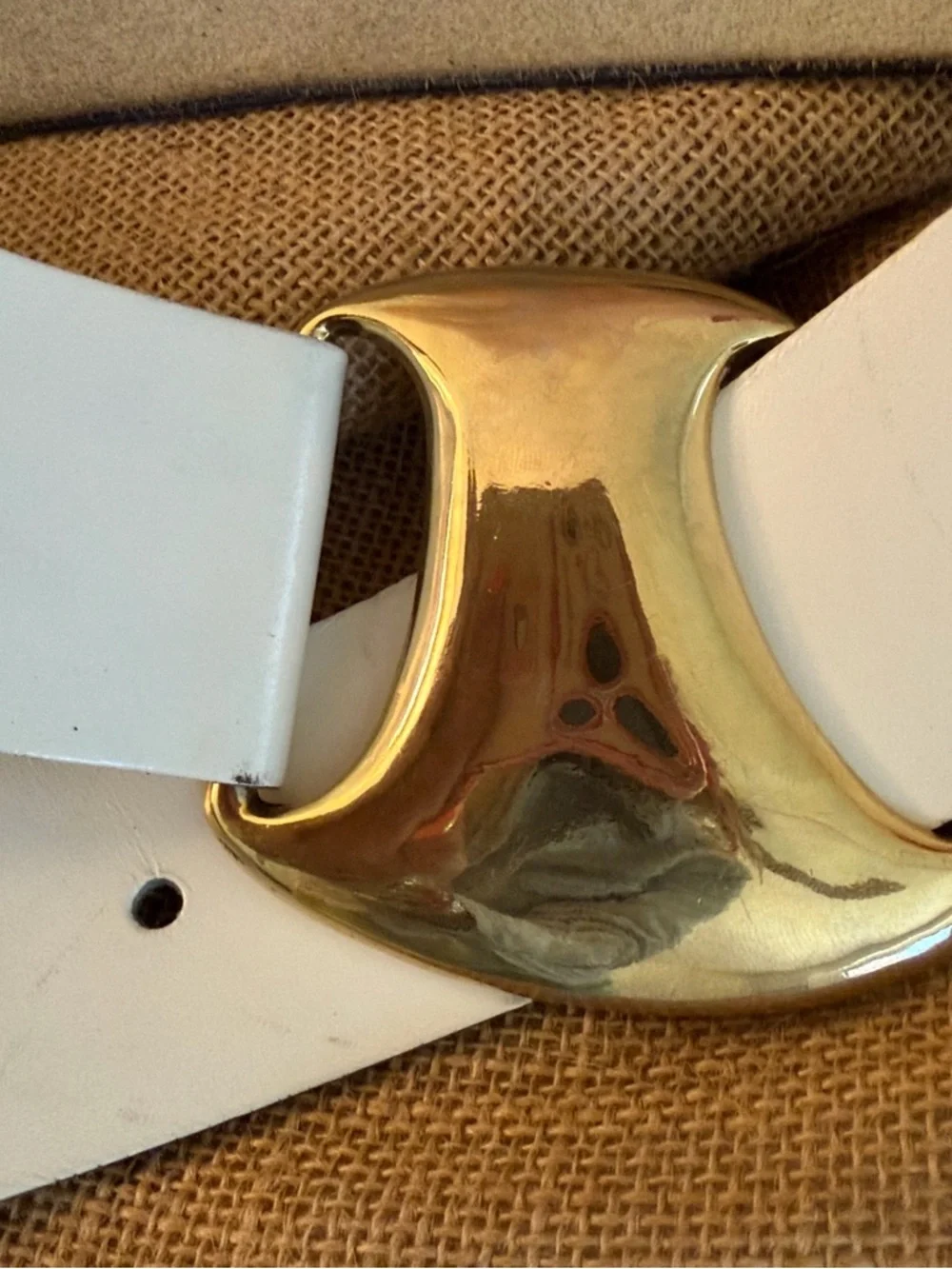 Vintage 80s Calderon USA Made White Leather  Belt Gold Buckle Size M GUC Blues